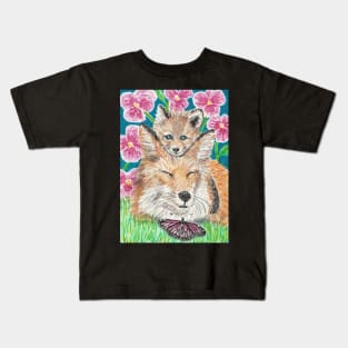 Fox  family flowers Kids T-Shirt